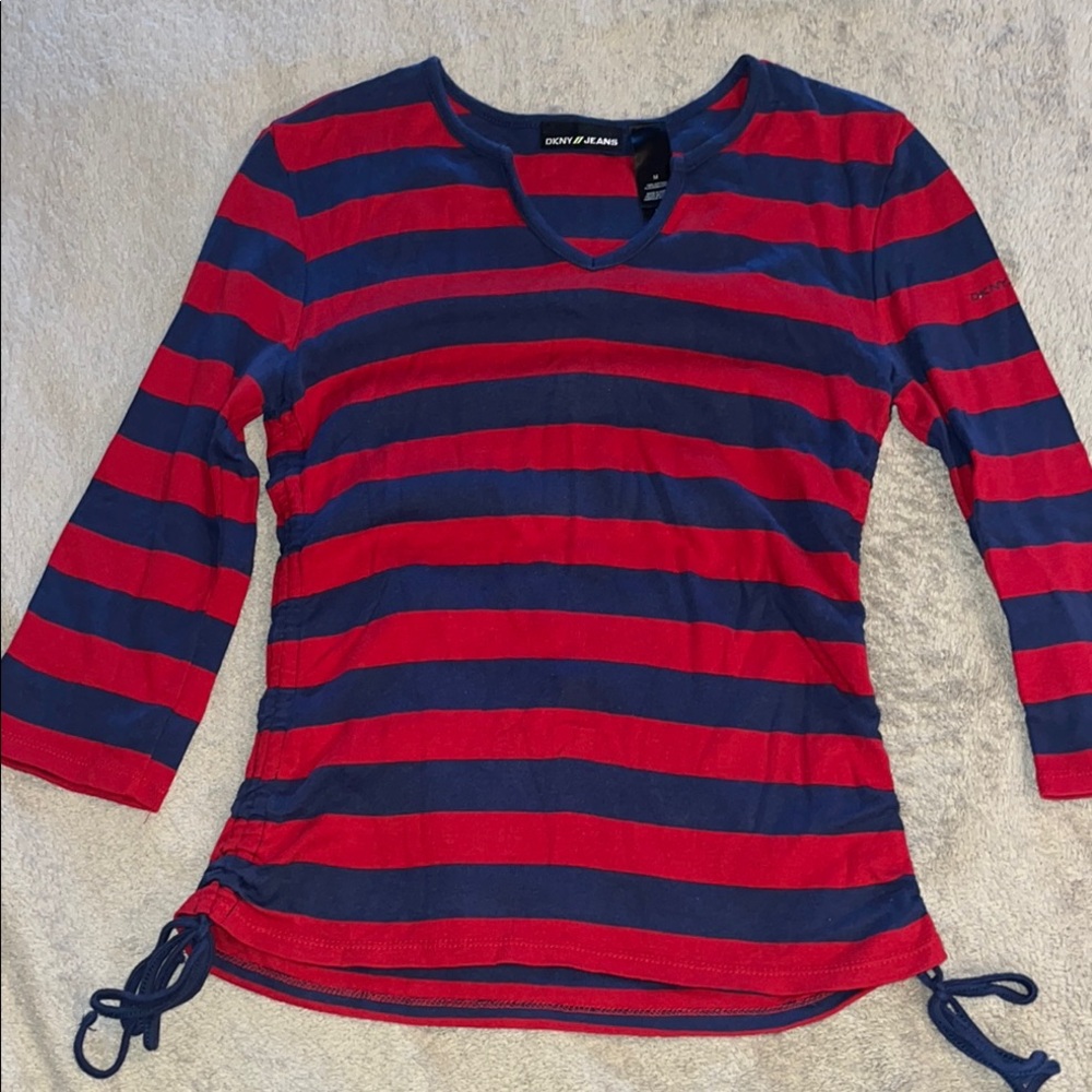 DKNY Navy and Red Striped Long Sleeve Top